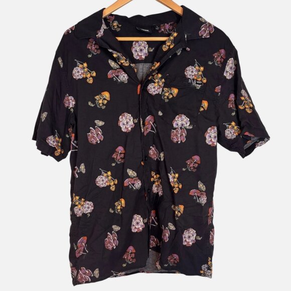 Vans Shirt Men's Large Mushrooms Button Up Short Sleeve Skater Grunge Black - Picture 1 of 5